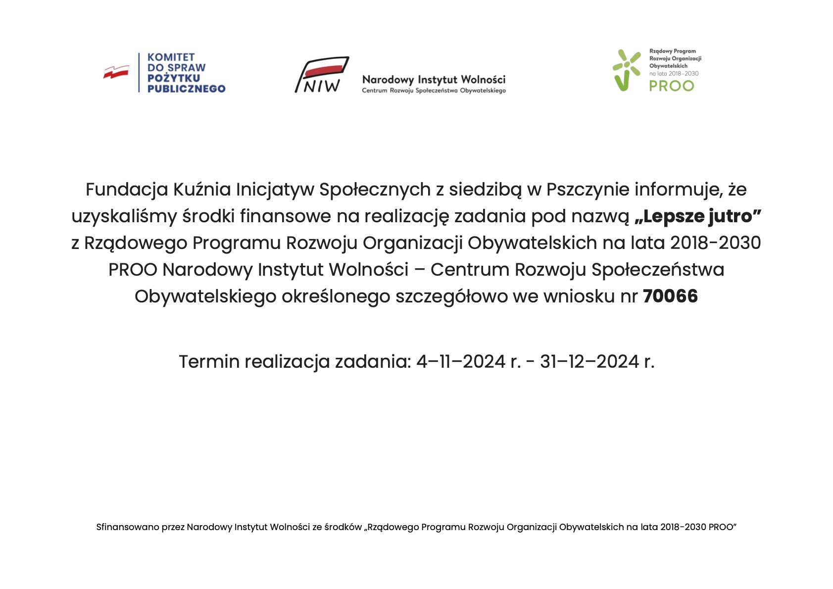 Plakat dofinansowania projektu Lepsze jutro