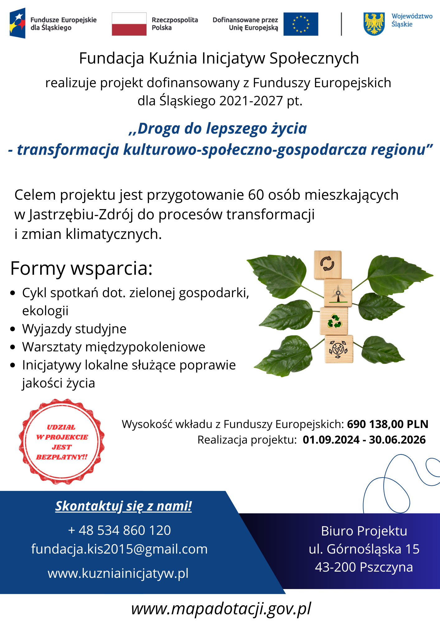 Plakat projektu Droga do lepszego życia - transformacja kulturowo-społeczno-gospodarcza regionu