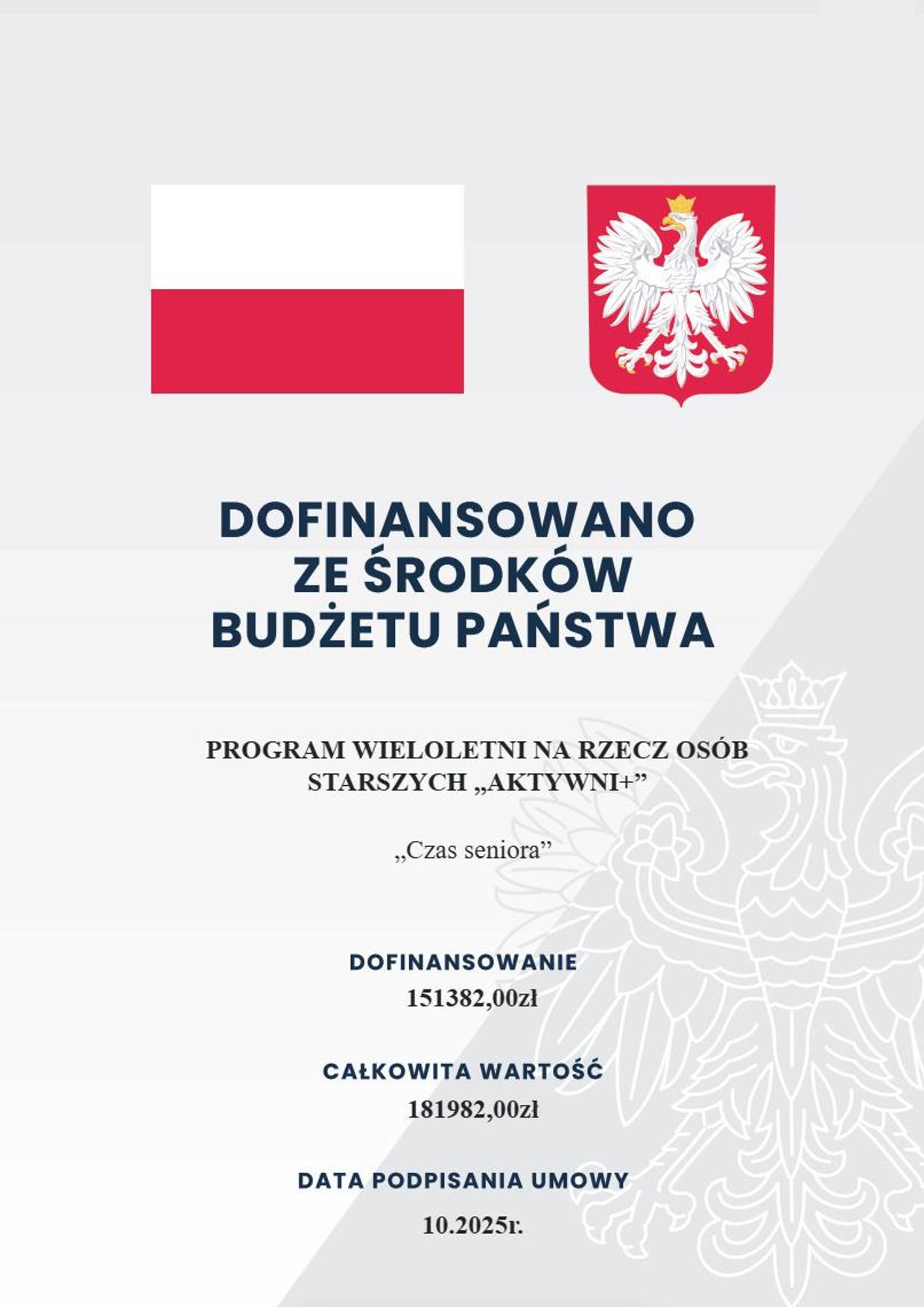 Plakat dofinansowania projektu Aktywni+